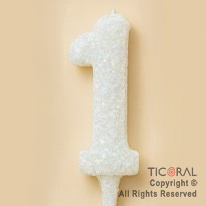 VELA NUMERAL CHICO 5.5 CM CON GIBRE BLANCO NUMERO 1 x 1